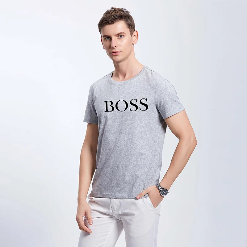 Летние мужские футболки новая мода с надписью Boss модные круглый вырез