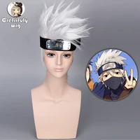 anime hatake kakashi short cosplay wig silver white heat resistant sythetic hair wigs for men headband mask