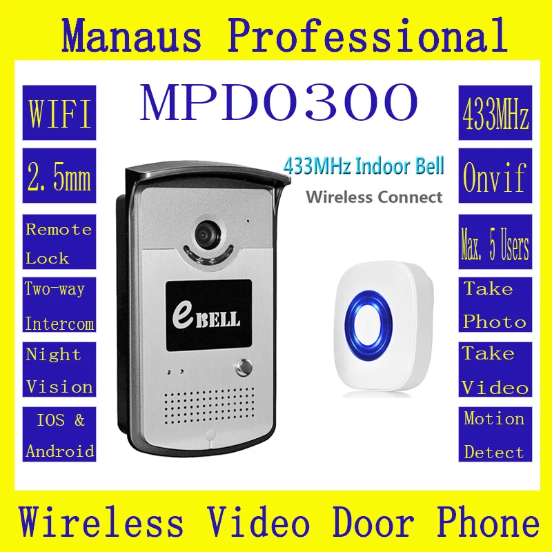 

Motion Detection WIFI IP65 Video Door Phone Outdoor Monitor Intercom with 720P Smart IP Doorbell & Indoor Bell ATZ-DBV03P-433MHz