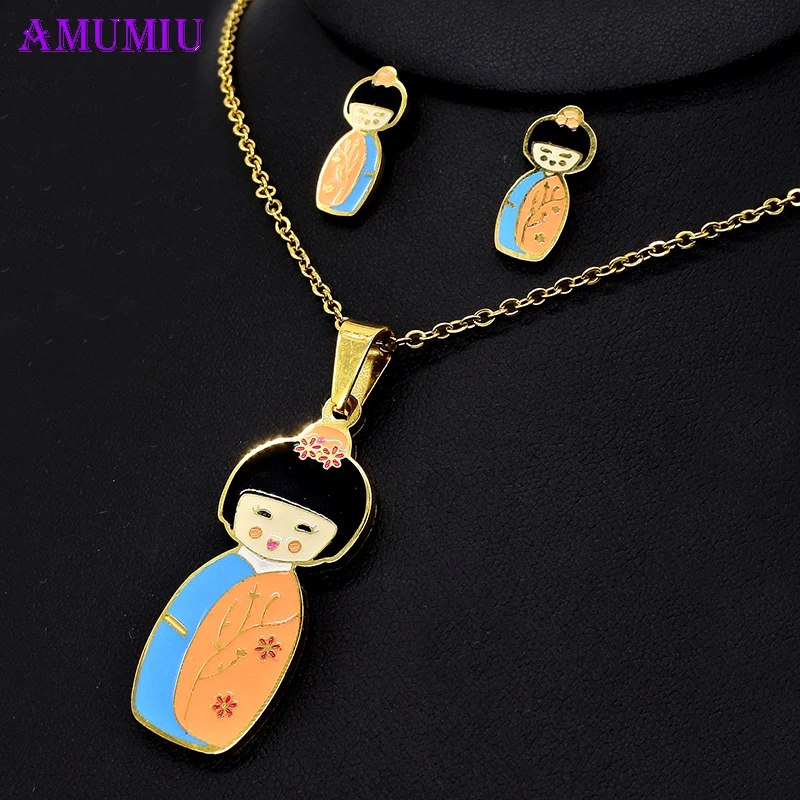 Кимоно AMUMIU японские кукольные ожерелья подвески из нержавеющей стали 100%