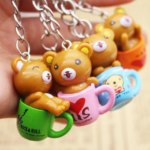 Шт./лот Мультяшные животные каваи фигурка кулон брелок ПВХ медведь и брелок-чашка