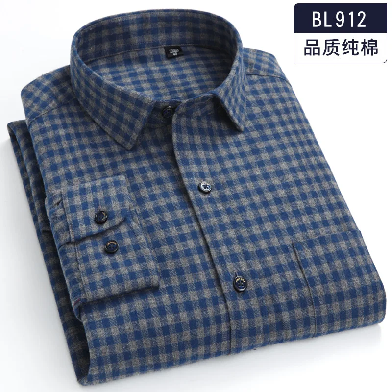BL912 Большие размеры 8XL 7XL 6XL 5XL 4XL мужская клетчатая рубашка из хлопка, Корейская приталенная Удобная брендовая мужская блуза, рабочая одежда - Цвет: BL912