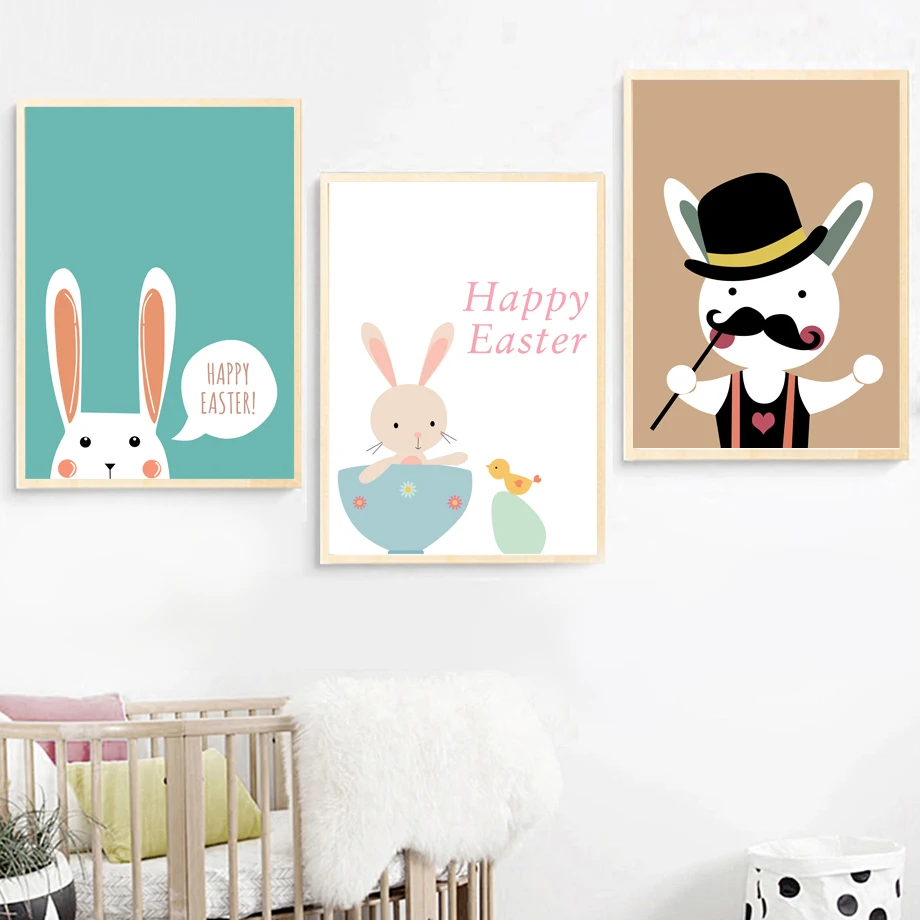 Кролик Птица счастливые пасхальные цитаты плакаты и принты холст картина
