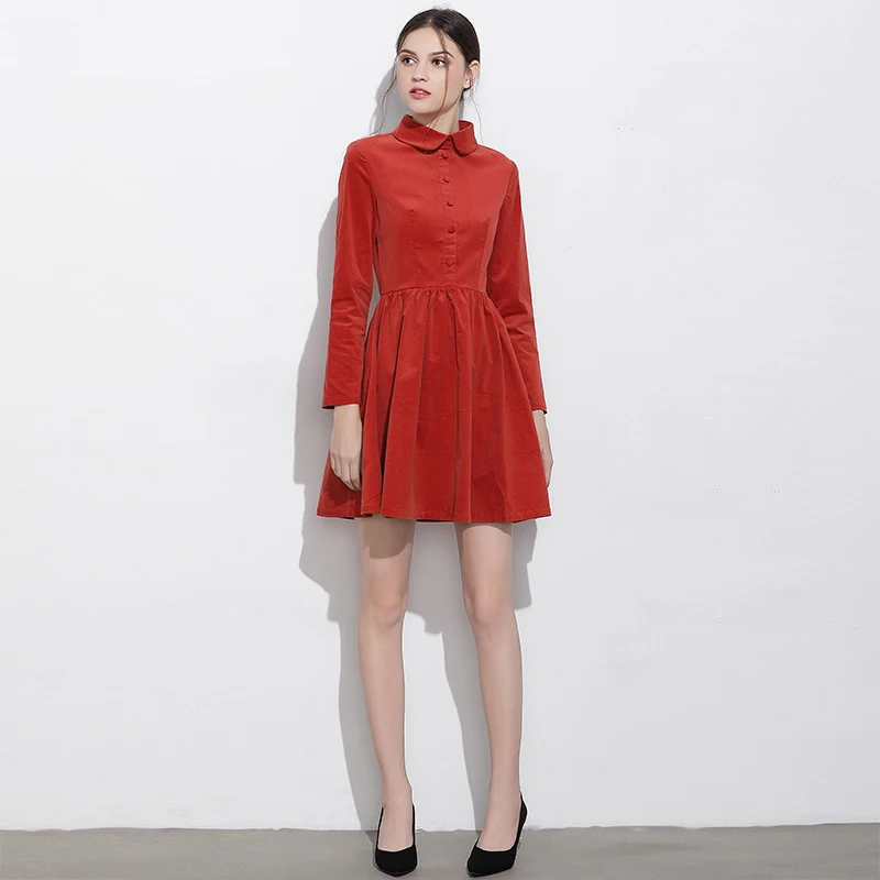 Женское вельветовое платье с пуговицами и воротником Питер Пэн винтажное