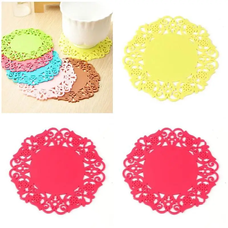 Кружевные круглые силиконовые настольные чашки DC156 с полым цветочным дизайном