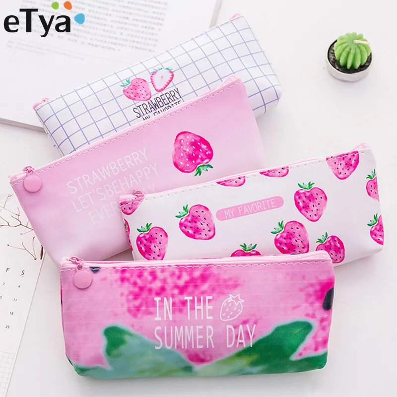 ETya, женская косметичка, сумка, клубника, из искусственной кожи, для путешествий, помада, масло, косметички, органайзеры, для студентов, школы, сумка-карандаш, чехол