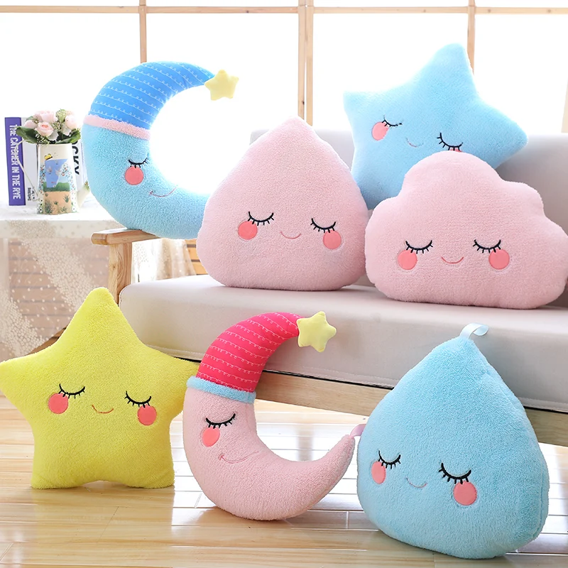 cute sky series plush baby toys stuffed soft cartoon cloud water moon star plush pillow sofa cushion for kids birthday gift