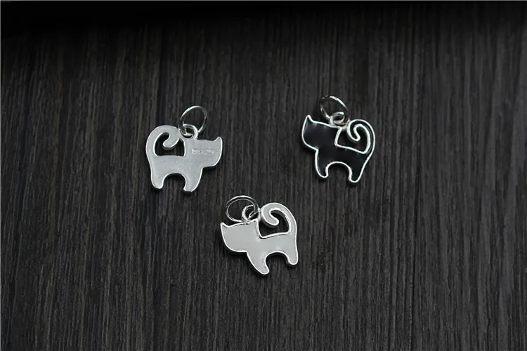S925 sterling silver DIY handmade Epoxy kitten pendant jewelry accessories Cartoon cute black cat white bracelet | Украшения и