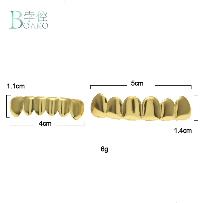 BOAKO Hip Hop Teeth Grillz Set Silver Gold Tooth Top Bottom Caps Punk False Dental Grills For Women Body Jewelry Cosplay Party