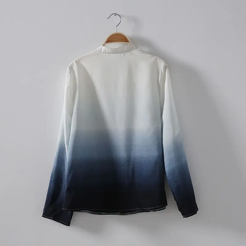 Новые 2019 Женские Градиент блузка шифоновая рубашка с v образным вырезом длинный