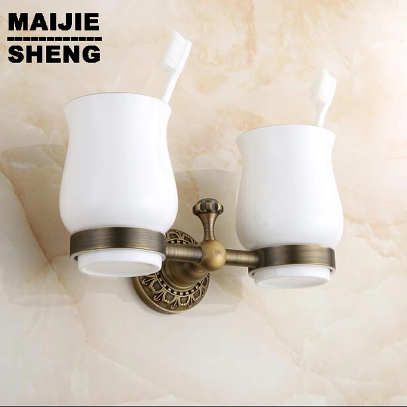 

Double tumbler cup holder toothbrush holder bathroom accessory sanitary ware bathroom furniture toilet Brass antique brown