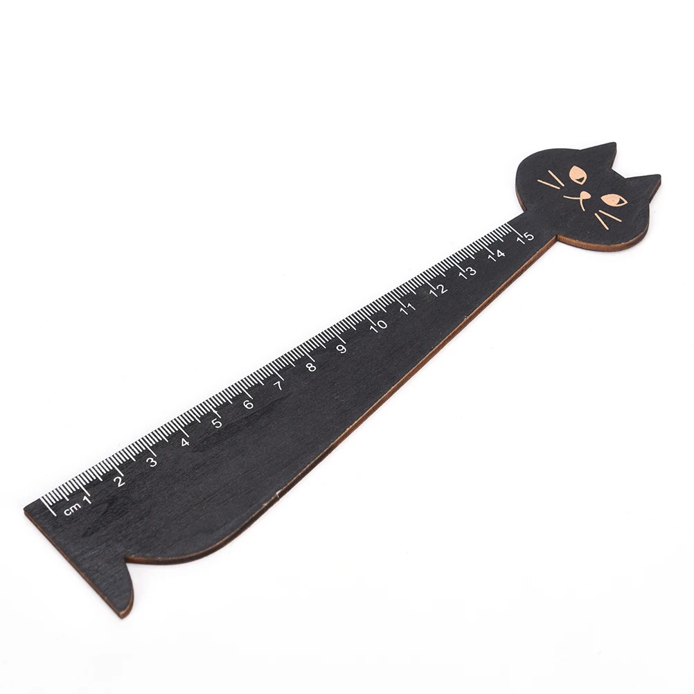 School Supplies Stationery Black Yellow 15cm Sewing Tools Kawaii Cat Shape Ruler Cute Wood Animal Straight Rulers Gift For Kids | Дом и сад