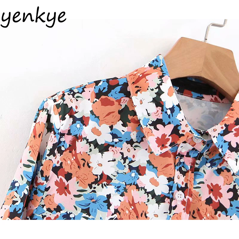 Женская блузка с длинным рукавом и цветочным принтом Повседневная Осенняя