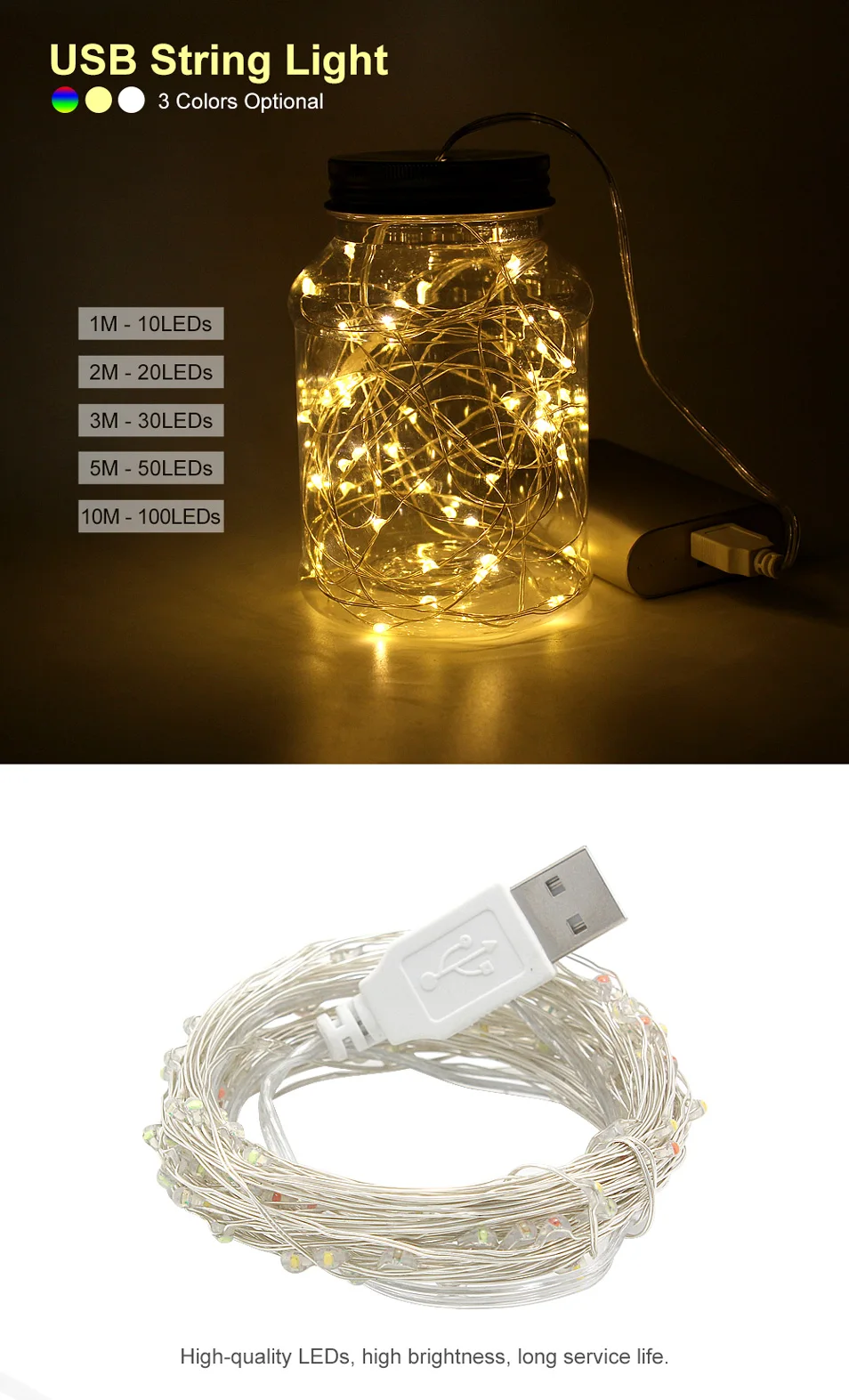 Питаемые через USB порт светодиодный строки 1 м 2 м 3 м 5 м 10 м Медь серебряной проволоки Фея Гирлянда для новогоднее; рождественское свадебное украшение дома