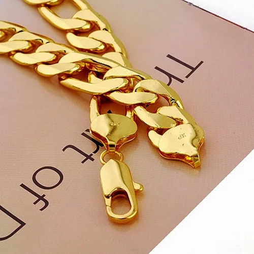 Тяжелое большое мужское ожерелье с 24-каратным покрытием из желтого золота