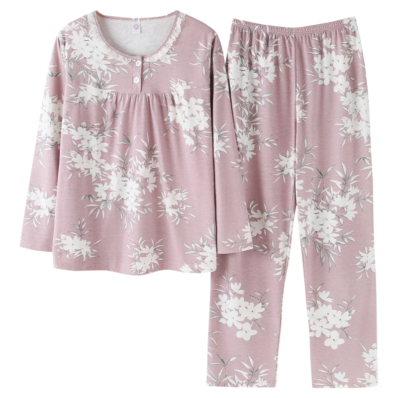 2019 новые хлопковые пижамы с цветочным рисунком для женщин среднего возраста