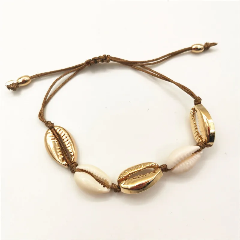 3gold shell bracelet Модные бусины золотистого цвета раковина Каури колье ожерелье для женщин белый коричневый ожерелье черный ремень ожерелье пляжное ожерелье - Окраска металла: 3gold shell bracelet