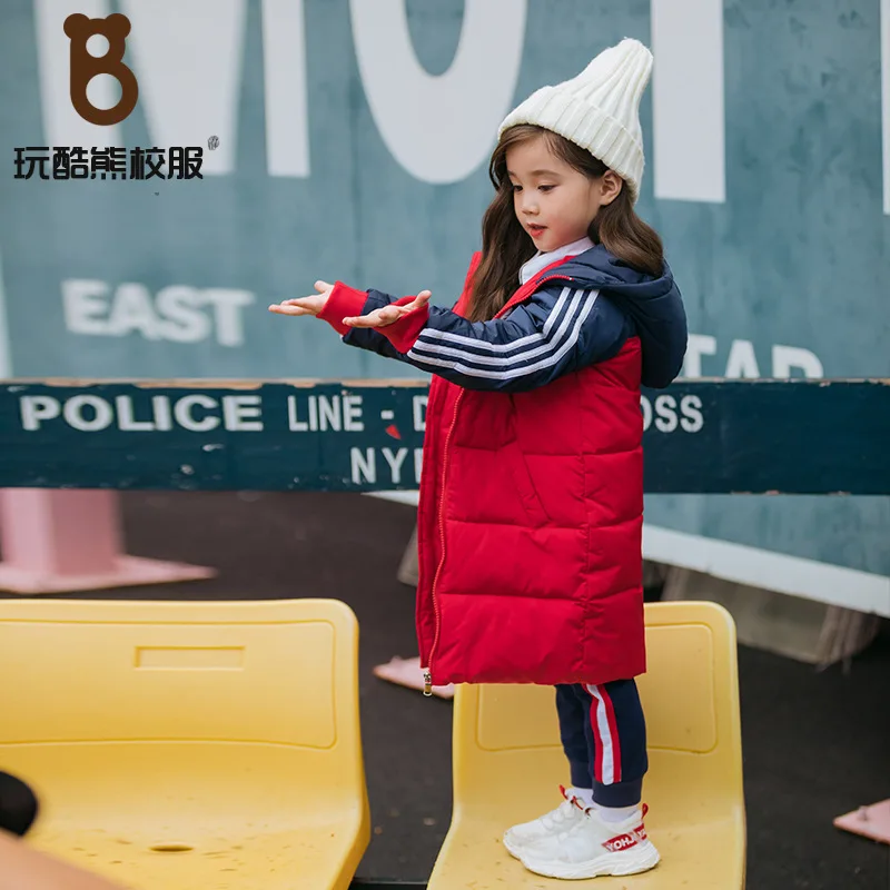 Детская длинная хлопковая стеганая куртка в консервативном стиле Одежда для