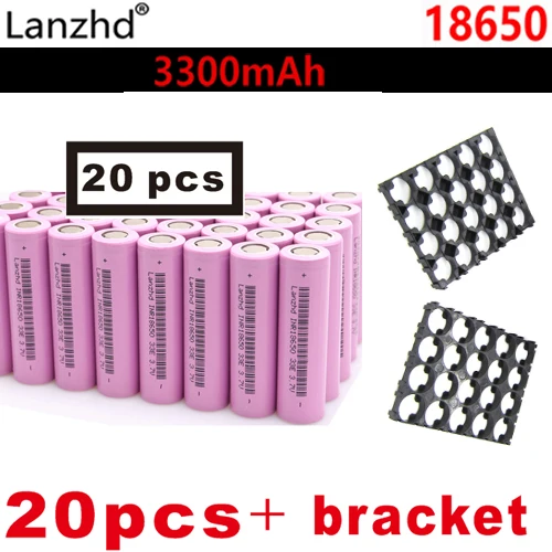 20 pcs and bracket 8-30PCS 18650 Batteries 3.7V Li ion 3300mAh 30A 18650VTC7 INR18650 battery with fixed bracket 18650 Holder and Splicing Bracket - Цвет: 20 pcs and bracket