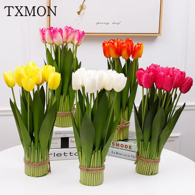 Цветы искусственные тюльпаны цветы kunstblumen fleurs artificielles Новый 12 головок горшках