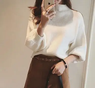 Зима 2019 женские вязаные свитера с рукавом-фонариком Удобные Свободные