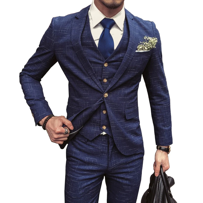 Высококачественный брендовый повседневный деловой мужской костюм в клетку