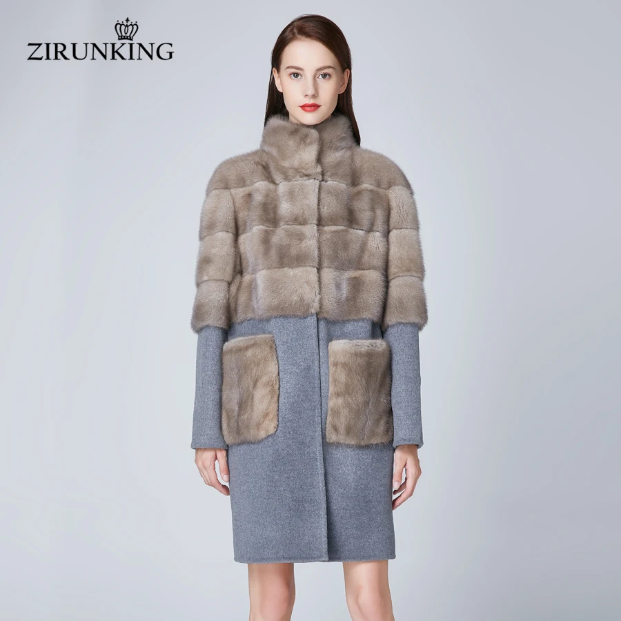 ZIRUNKING женские новые натуральные норковые шерстяные пальто Женская модная меховая куртка женская верхняя одежда из натурального меха норки ZC1857