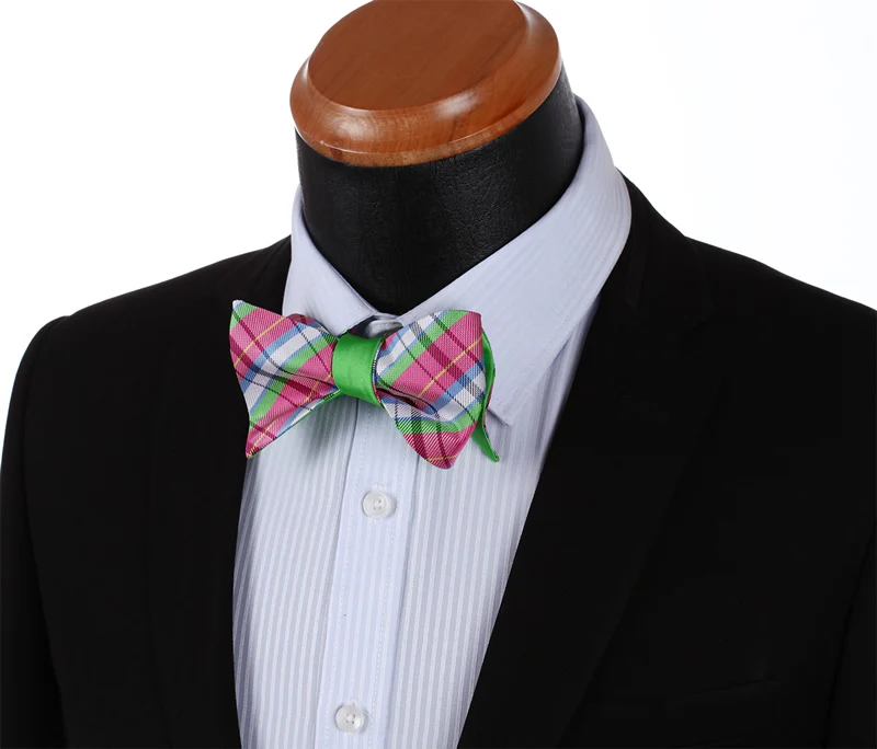 BE01KS розовый зеленый в клетку двухсторонний галстук бабочка Мужской Шелковый