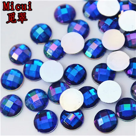 Blue AB Micui 6/8mm Crystal AB Round Acrylic Nail Rhinestones Flatback Glue On Non Hotfix Stones Appliques For Craft DIY Nail Art MC341 - Цвет: Blue AB