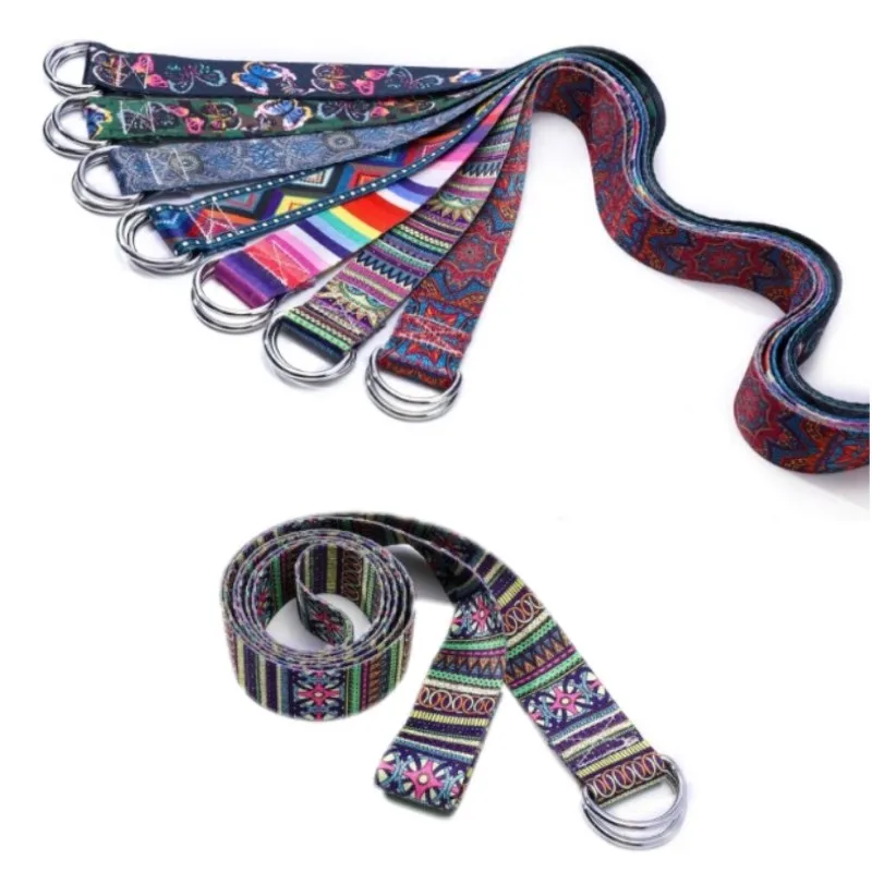 

New Printed Yoga Belt Yoga Stretch Belt Washable Stretch Strap D-Ring Belts Yoga Strap Fitness Rope Multi-Colors Yoga Mat Rope