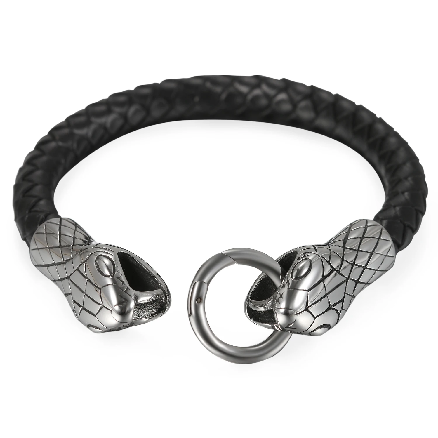 Мужской кожаный браслет BONISKISS плетеный с головой питона и сумкой в подарок|bangles for