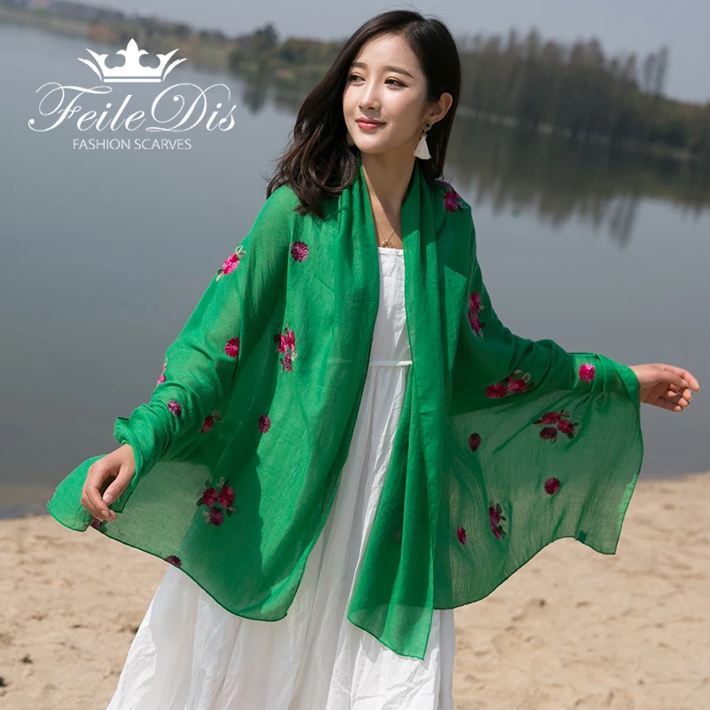 Женский шарф с вышивкой FEILEDIS модный шаль FD067 в национальном стиле из хлопка и льна