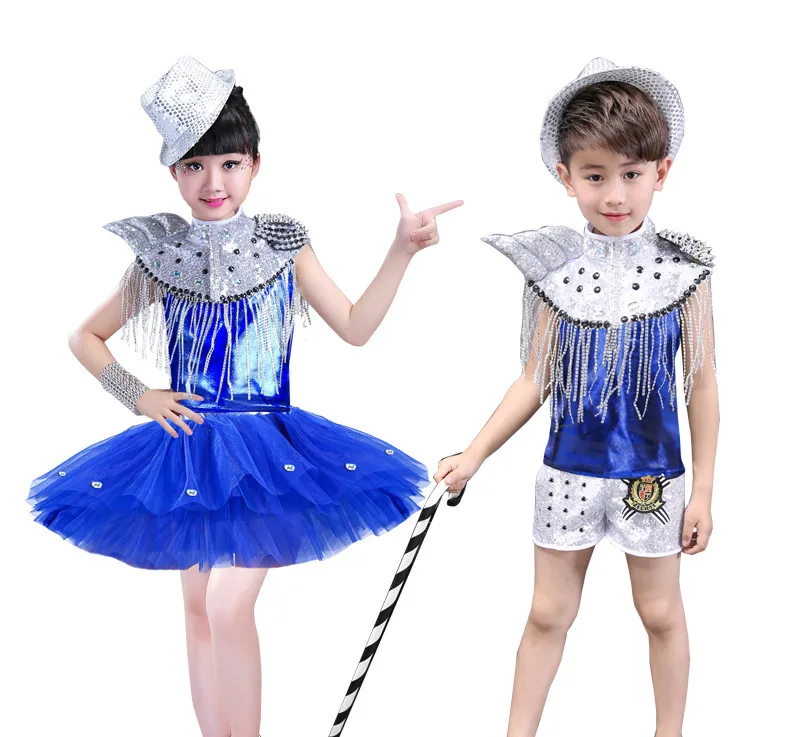 Детские джазовые танцевальные костюмы для мальчиков и девочек платье с