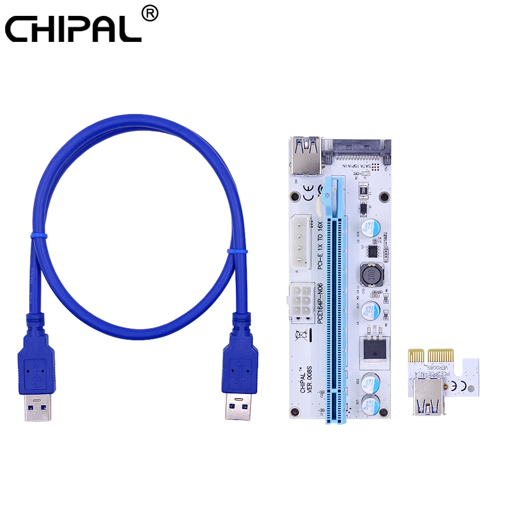 CHIPAL 100 шт. VER008S 0 6 M PCI E Райзер карта 008 Express PCIE 1X к 16X светодиодный 4Pin 6Pin SATA Power для