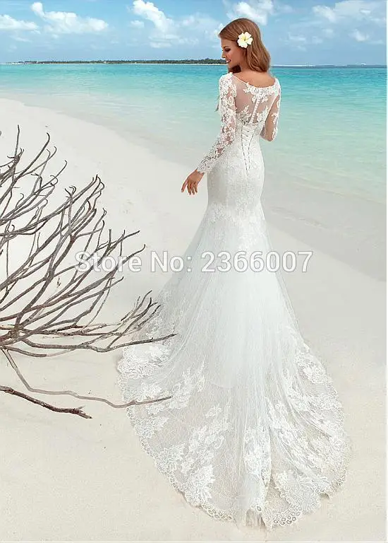 Vestido Де Noiva 2017 vintag HS499 длинным рукавом кружева русалка свадебное платье платья для