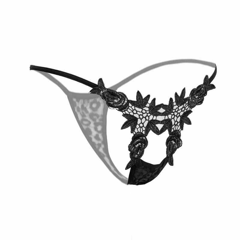 AIIOU Sexy Women Lace Black Thong G String Panties Female Underwear Low Waist Embroidery Thongs Nightwear Erotic Pants Underwear