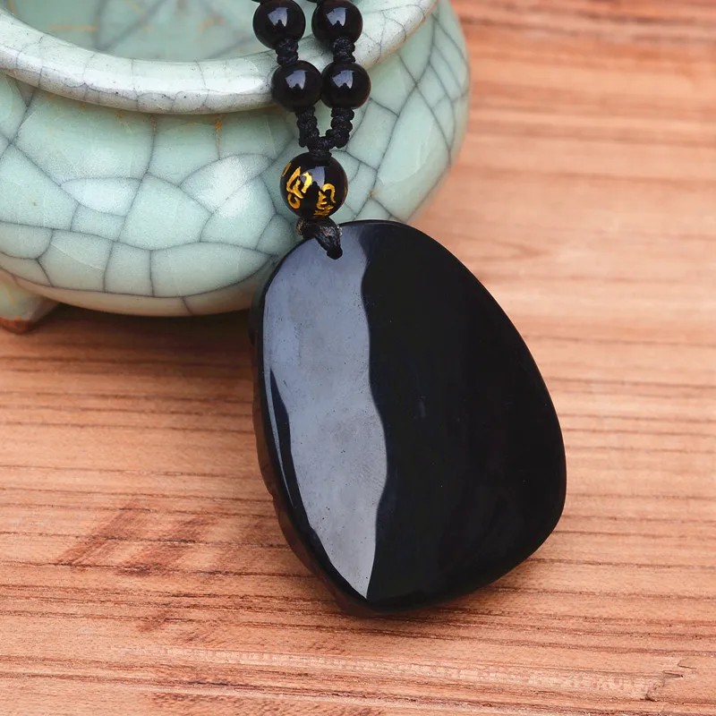 Натуральная черная обсидианская Каменная Резная подвеска с горшком-воюющая