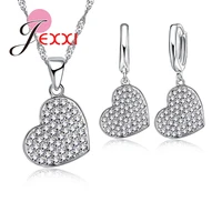 wedding jewelry sets party evening dress accessories bijoux 925 sterling silver full crystal heart necklace earrings brincos