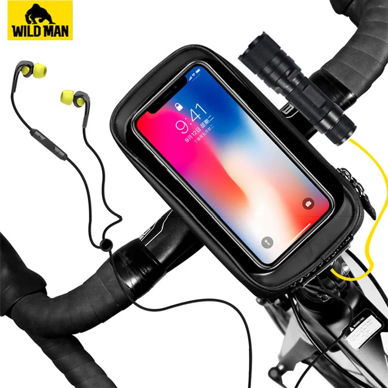 

WILD MAN 6.5'' Bicycle Handlebar Rainproof Cell Phone Pouch Bag Front Tube Cycling Bike Phone Case