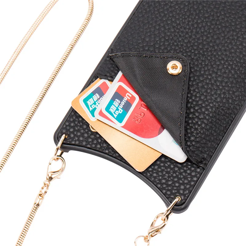 Credit Card PU Leather Phone Case Wallet Strap Crossbody Long Chain For iPhone X XR XS Max 6 6S 8 7 Plus Fashion Back Cover Capa |