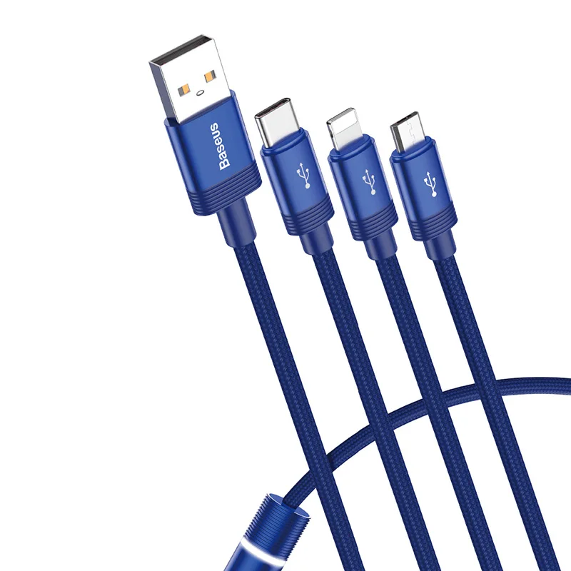 Baseus 3 в 1 Зарядка через usb кабель быстрой зарядки кабель синхронизации данных для iPhone Тип usb C Тип-c кабелем Micro USB кабель для samsung - Цвет: Blue