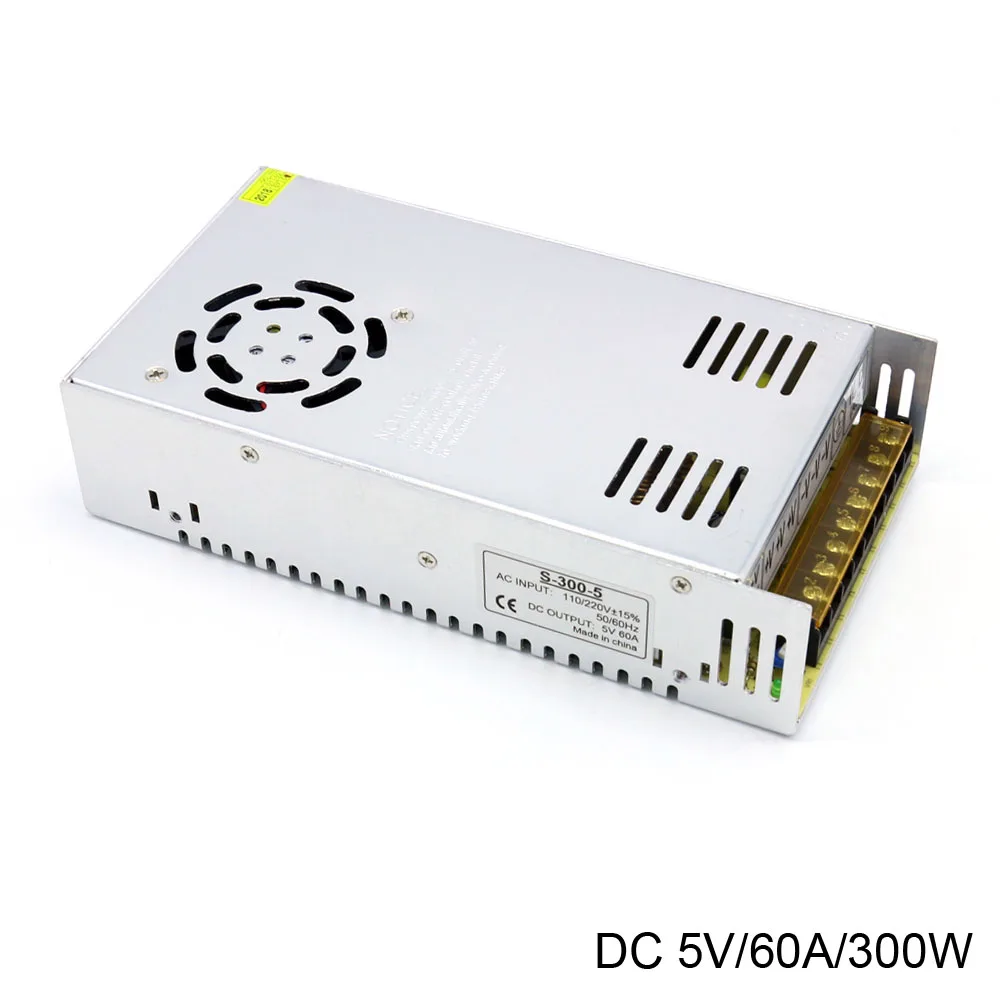 

AC Input 110/220V by switch to DC Constant 5V 60A 300W Led Display Professional Transformer Power Supply