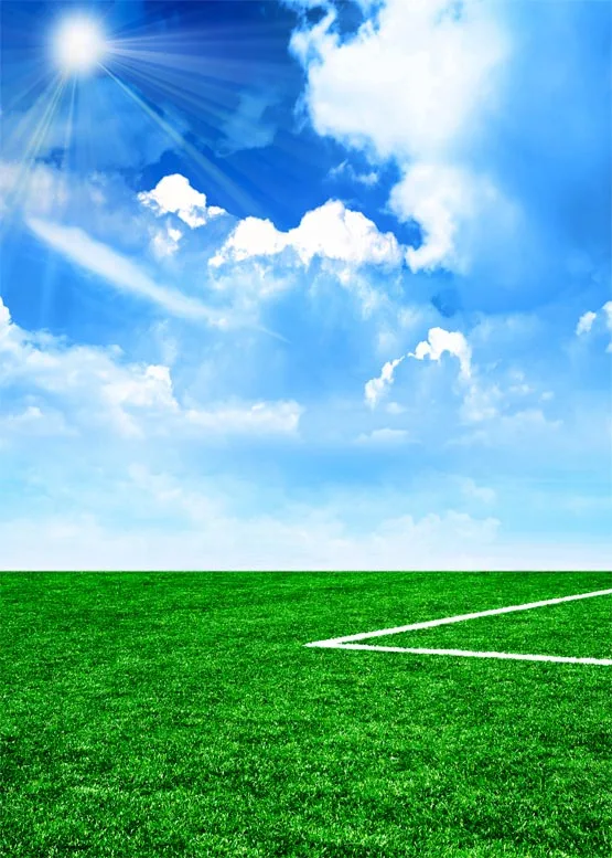 Пользовательские спортивные виниловые ткани голубое небо футбол Зеленое поле