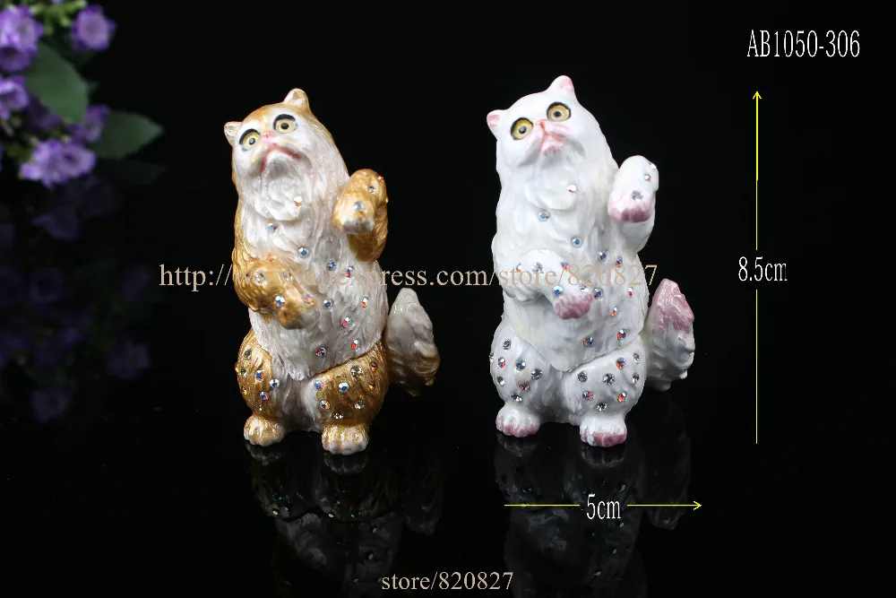 Статуэтка кота коробка для Keepsake Чешские кристаллы цветная точка на петлях Кот