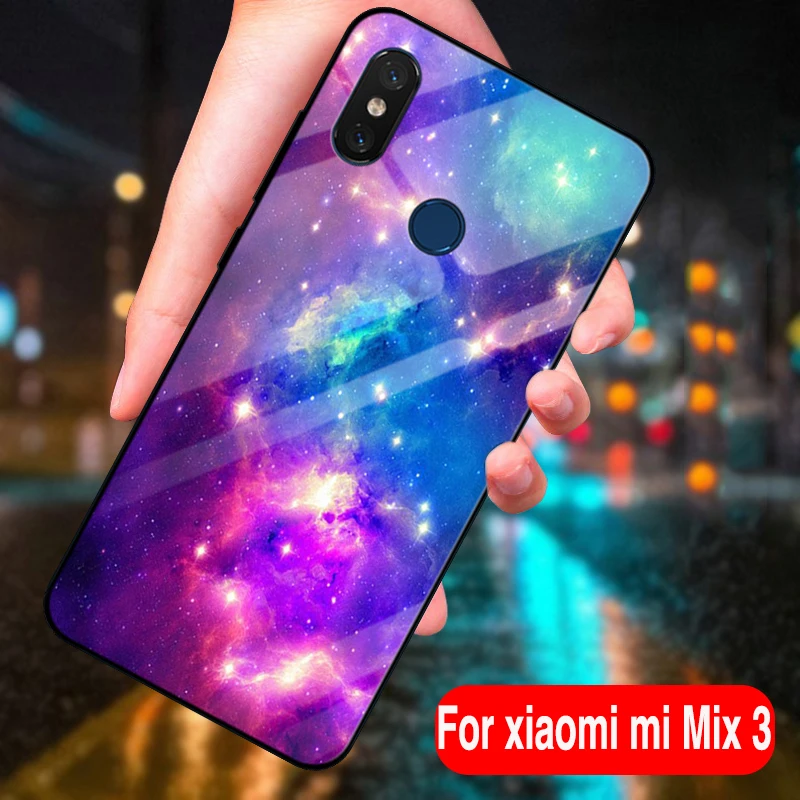 6 39 &quotдля Xiaomi mi Mix 3 чехол звездное небо закаленное стекло + TPU Край тонкий Жесткий