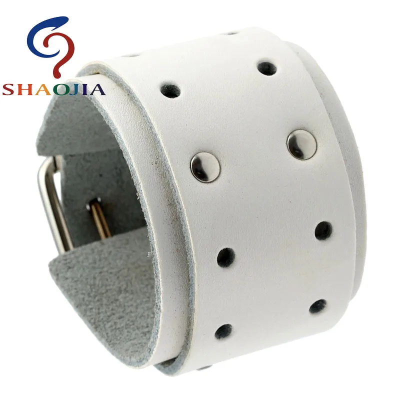 Широкий кожаный браслет SHAOJIA в стиле унисекс регулируемый панк из нержавеющей