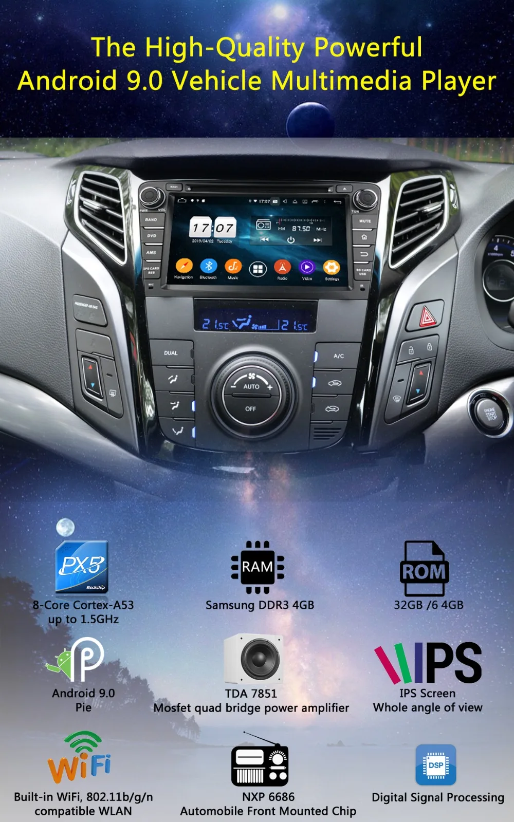 " ips 8 Core 4G ram+ 64G rom Android 9,0 автомобильный dvd-радио GPS для hyundai I40 2011 2012 2013 DSP CarPlay Parrot BT