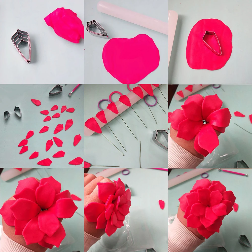 

4Pcs Stainless Steel DIY 3D Art Molds Flower Petal Cake Cookie Cutter Mold Fondant Kitchen Baking Mould Tools Wedding Decorating