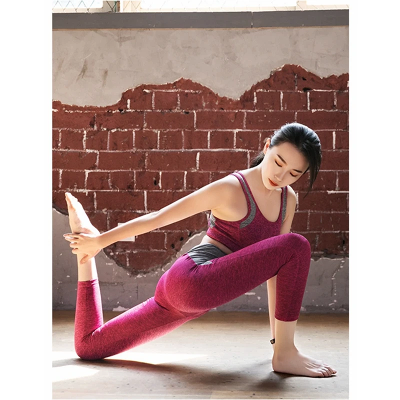 Женский спортивный костюм 2020 лоскутный комплект для йоги бега фитнеса