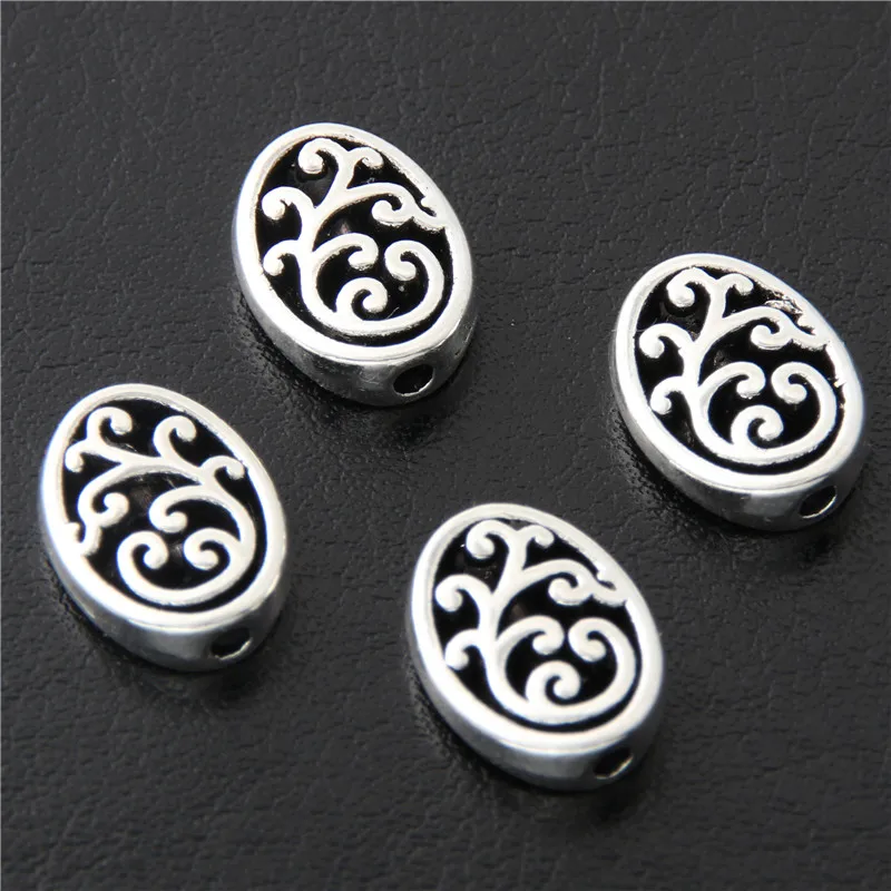 

20pcs Silver Color 3D Hollow Oval Bead Pattern Charms Finding Jewelry Handmade Necklaces Pendant Accessories 13x10x4mm A3069